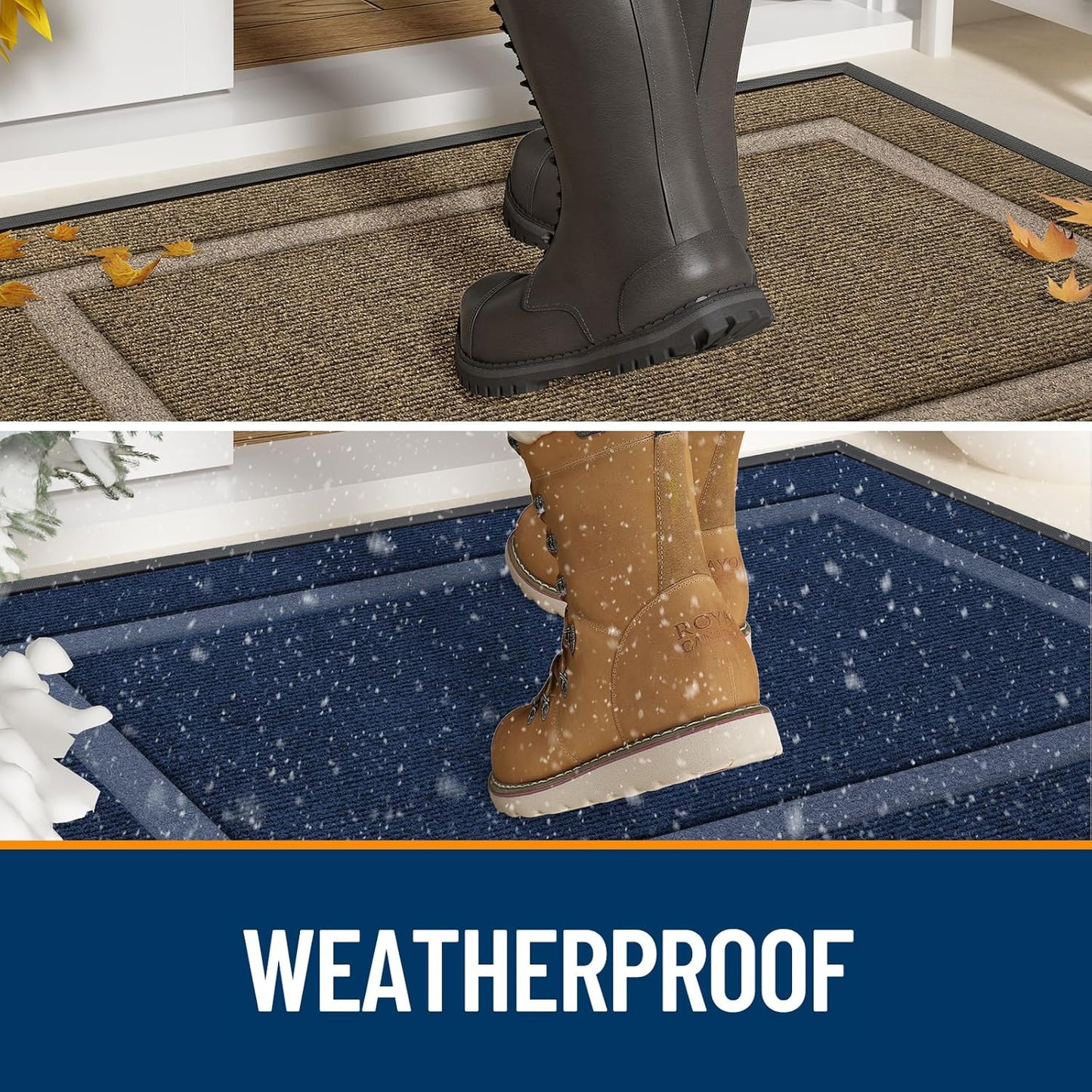 OLANLY Front Door Mat Indoor Outdoor Entrance, Waterproof All-Season, All-Weather Doormat, Sturdy Natural Rubber, Fade Resistant, Low Profile, Easy Clean Patio Porch Entryway Mat, 47x32, Green