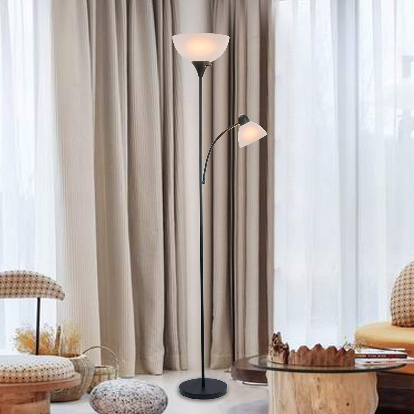Lightaccents Adjustable Floor Lamp, 72 Modern Reading Light, Black Metal, Model 6280-21 For Living Room, Bedroom, Office