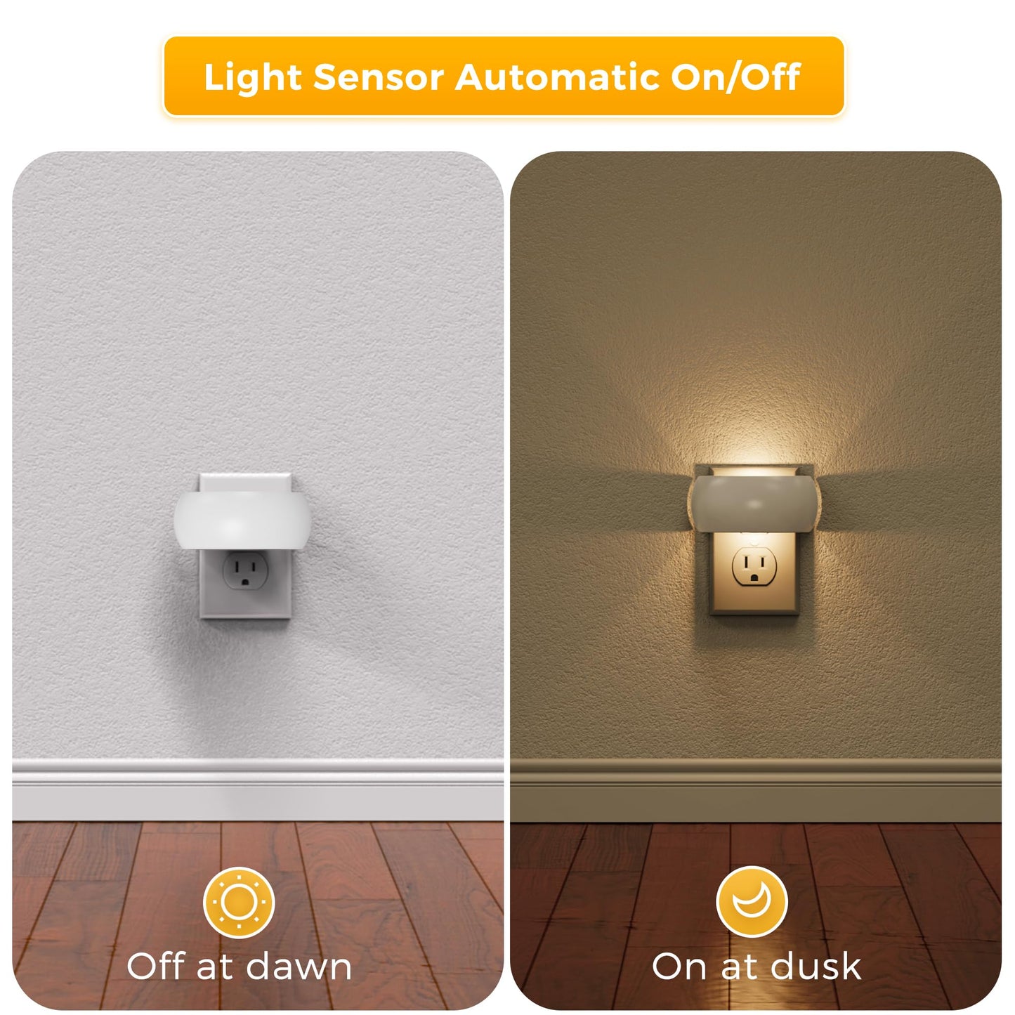 L LOHAS LED Night Light, Backlit Soft White, Dusk to Dawn Sensor, 0-100LM Dimmable, 2 Pack, Model A-GY-157-02-US-