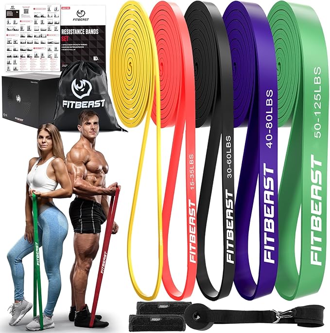 FitBeast Resistance Bands Set, Pull Up Assist Bands for Strength Training, Powerlifting, Muscle Toning, Yoga, Mobility Exe...