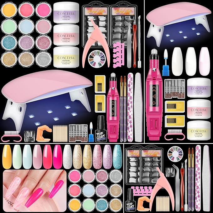 Acrylic Nail Kit for Beginners with Everything Nails Kit Acrylic Set with Drill and U V Light Professional Glitter Powder ...