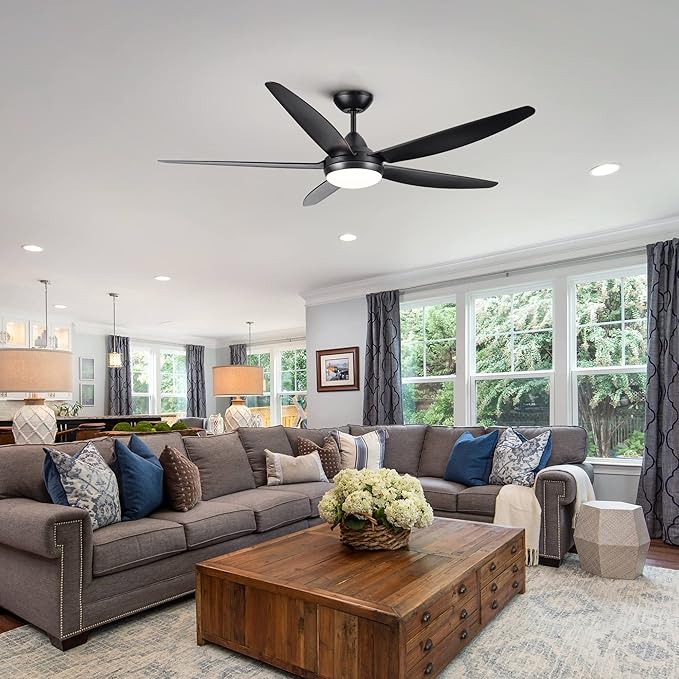 NicBex Ceiling Fan 56 Inch Modern Ceiling Fans with Integrated LED Light and Remote Control Double Finish Ceiling Fan with 5 ABS Blades for Living Room, Bedroom, Black