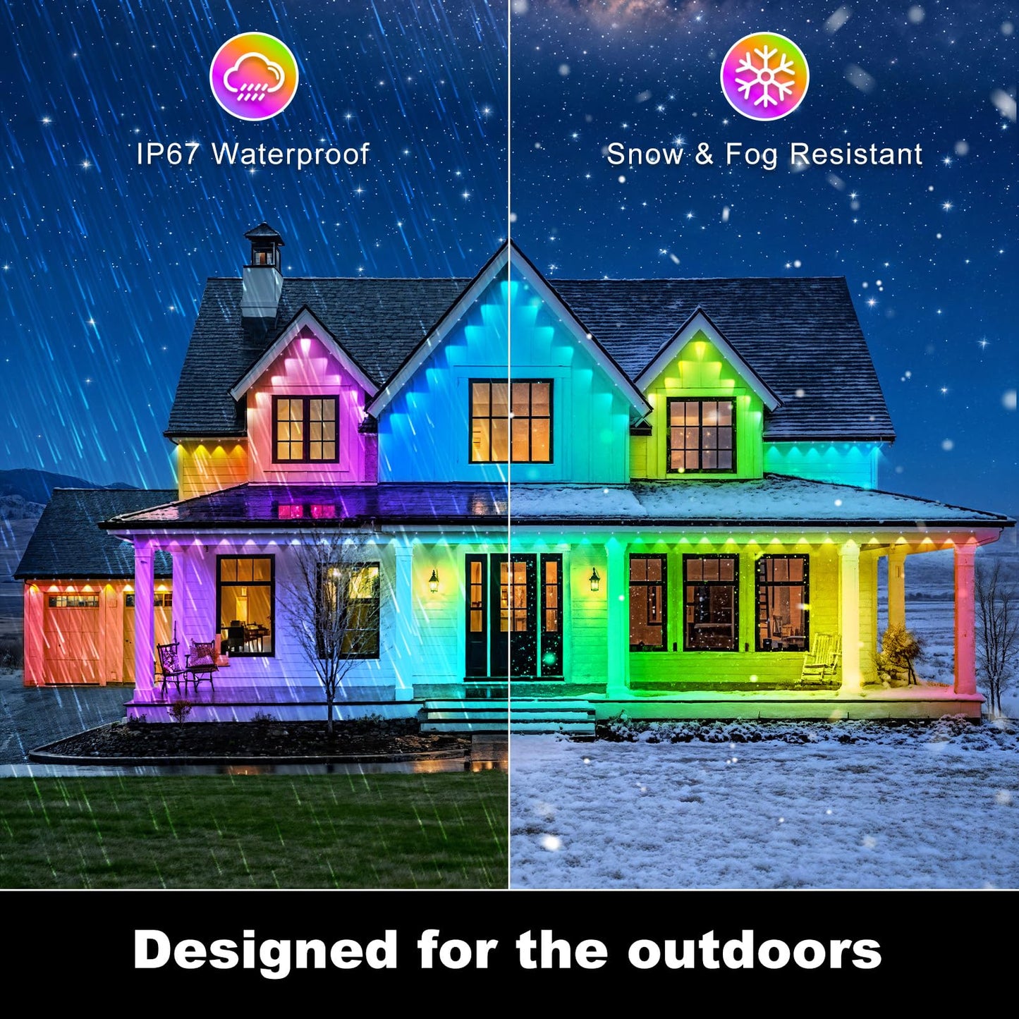 Rcuica 500Ft Permanent Outdoor Lights Waterproof With Smart App Control Remote Diy Scene Modes Music Sync Hronization Eaves Lights For Garden Decor Deck Christmas