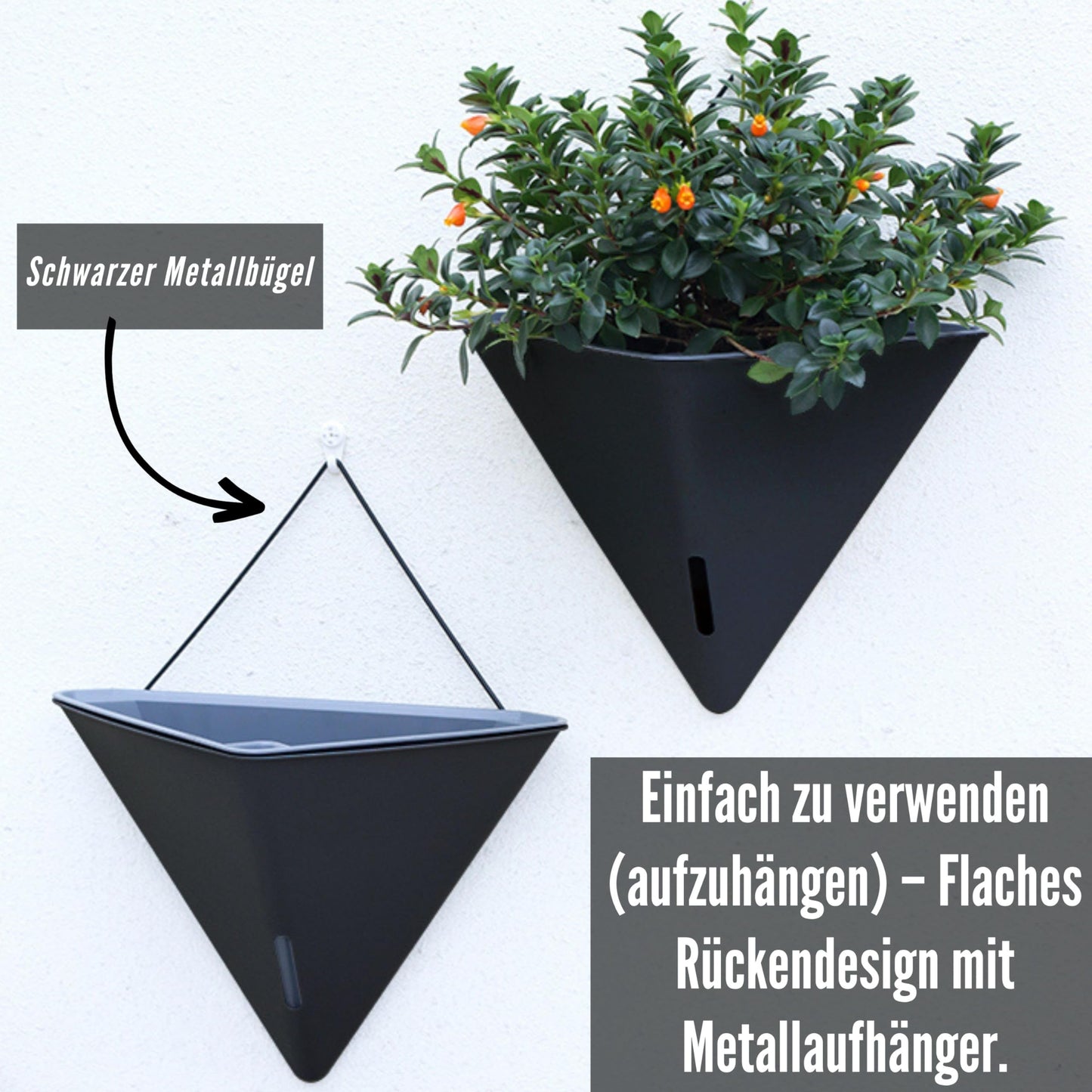 LaLaGreen Bundle- 2 Pack, 12 Inch Black Geometric Hanging Pot + 4 Pack, 12 Inch Metal Wire Basket with Coco Liner Flower Herb Plant Window Boxes Balcony Porch Modern Stylish Vase Self Watering Planter