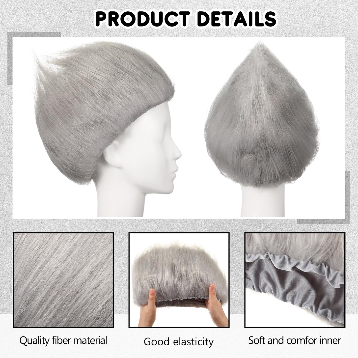 Geyoga 1 Pcs Unisex Funny Wig Hairy Costume Funky Hairband Crazy Wig Hair for Halloween Costume Party (Grey)