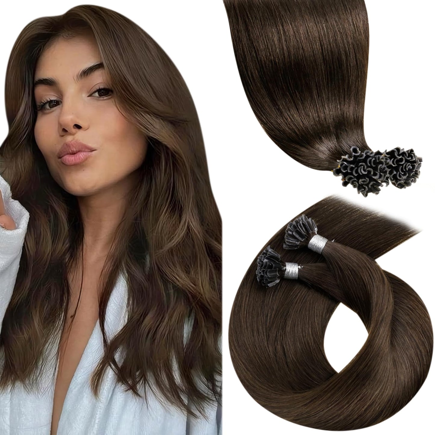 LaaVoo U Tip Hair Extensions Human Hair Brown K Tip Hair Extensions Real Human Hair Medium Brown Ktip Human Hair Extensions 22 I