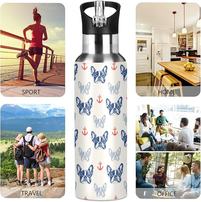 MNSRUU Insulated Water Bottle with Straw, Rainbow and Unicorns Stainless Steel Flasks for Sports Cycling Hiking School