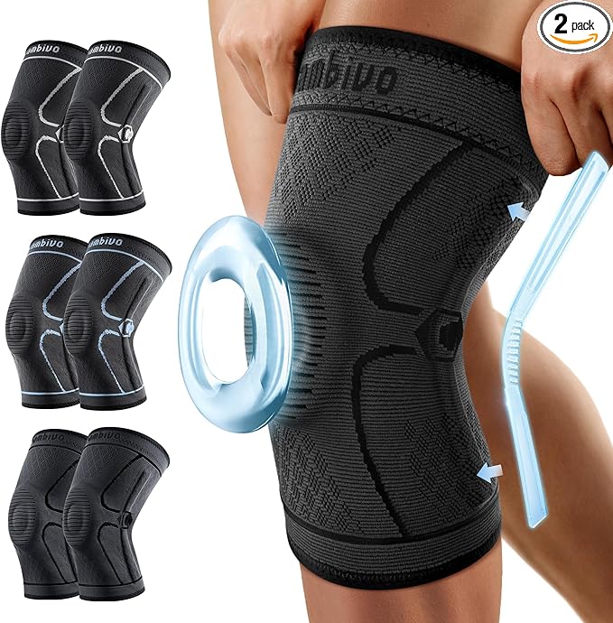 CAMBIVO Knee Brace for Men & Women, 2 Pack Knee Compression Sleeve for Knee Pain Relief, Knee Brace with Side Stabilizers...