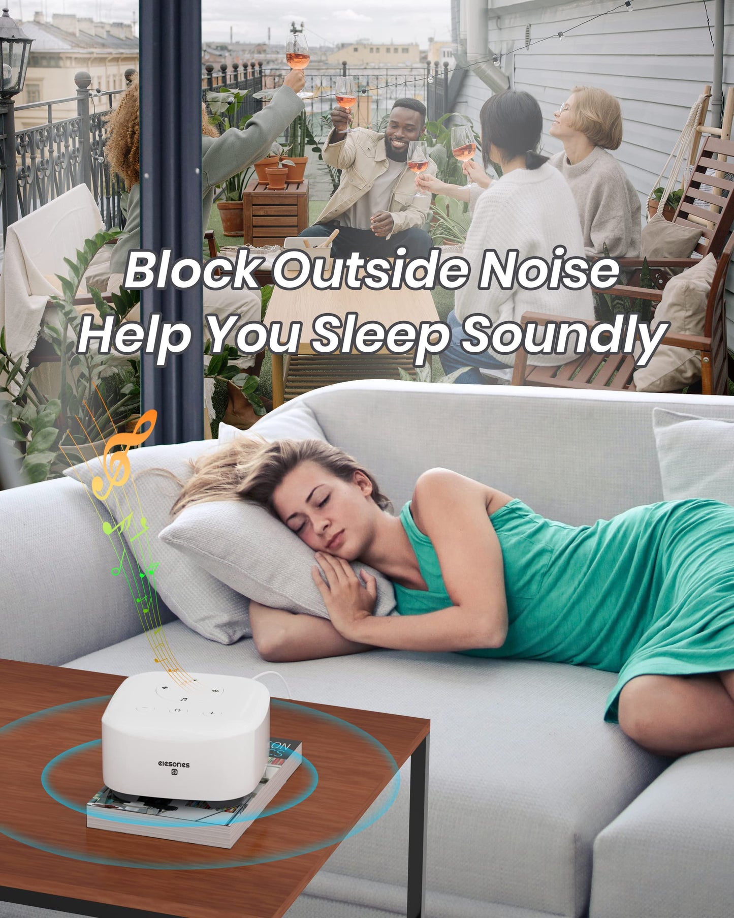 elesories White Noise Machine for Sleeping Nursery Office Home, Memory Function, Sleep Timer, Sound Machine with 20 Soothing Sounds, Sound Machine Baby Sleep Therapy Powered by AC or USB