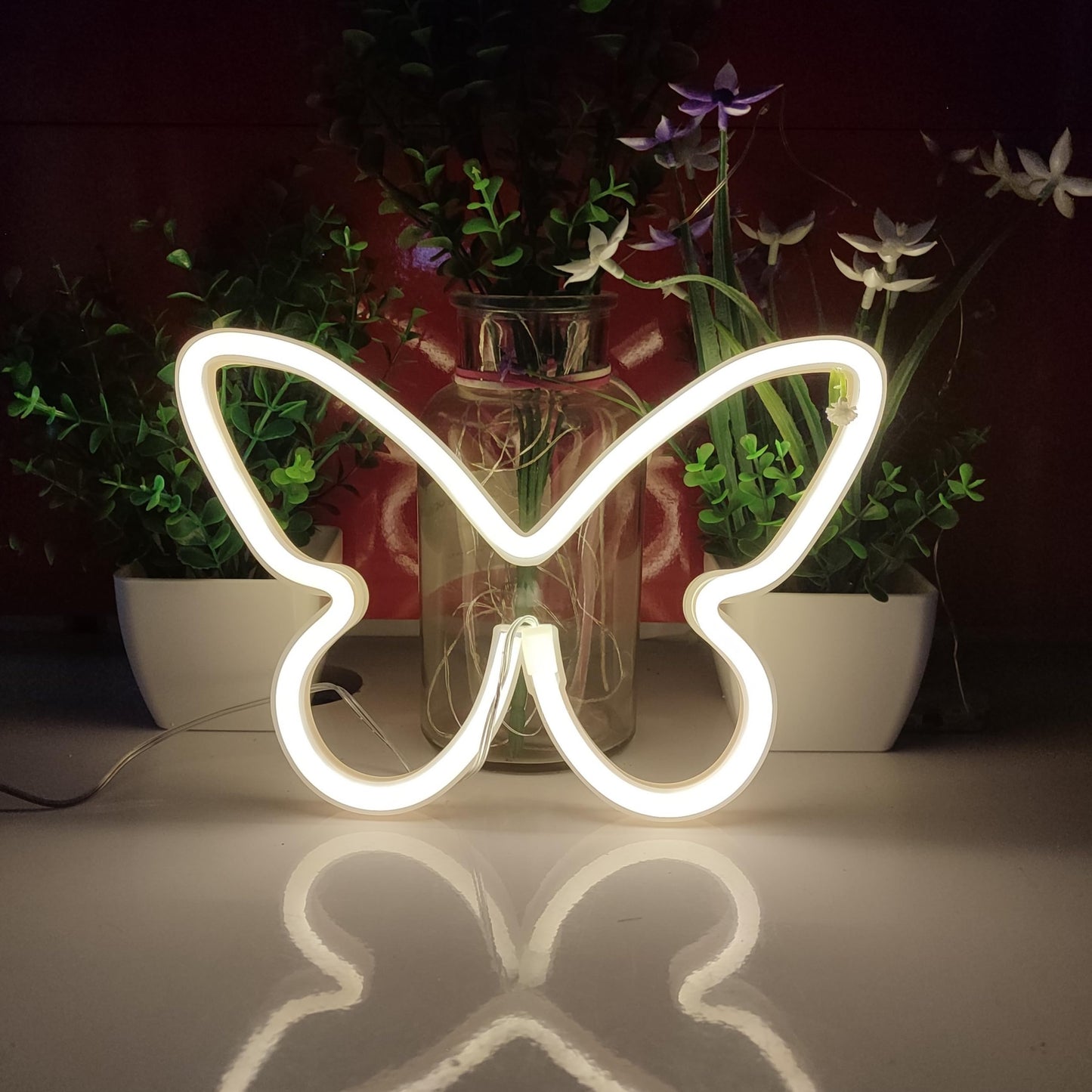 Jywj Butterfly Neon Sign - Usb & 3-Aa Battery Powered Led Light - Warm Plastic Table Decor For Girls Bedroom & Kids Birthday Gift