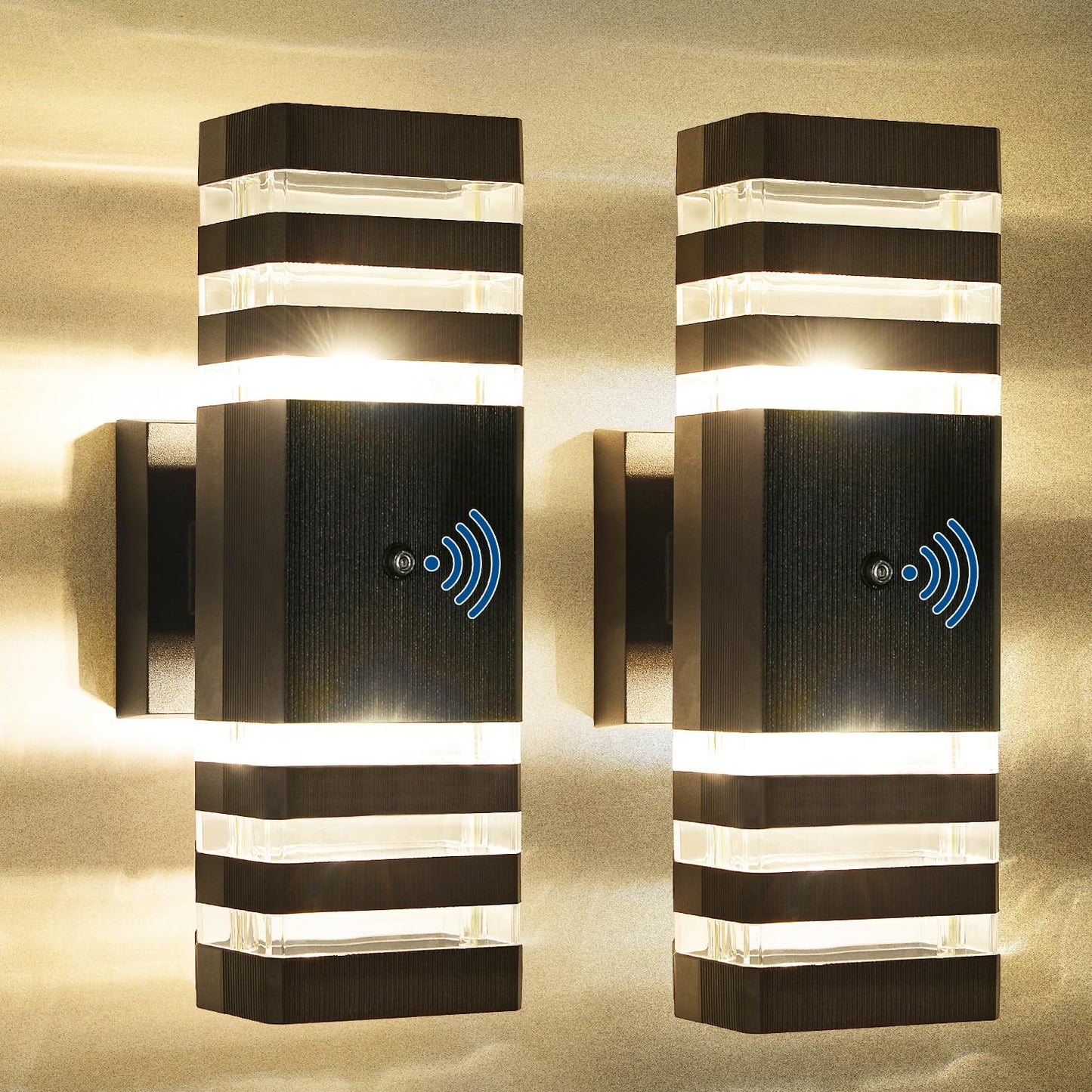 Delicavy Outdoor Wall Lights 2PK Dusk to Dawn Sensor Black Aluminum Medium Up Down Light Fixtures