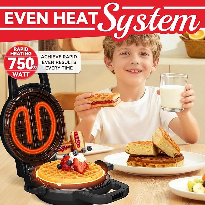 6" Stuffed Waffle Maker Rotating, Flip Waffles Maker Machine with Removable Waffle Ring, Ceramic Coated Belgian Waffle Maker for Kids, Waflera Electrica, Waffle Iron, Graphite