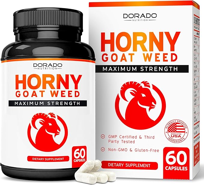 Horny Goat Weed For Men and Women - [Maximum Strength 1590mg] - Maca, Ginseng, L-Arginine, Tribulus - Premium Hornygoatweed - Icariin Epimedium - 3rd Party Tested - USA Made - 60 Count