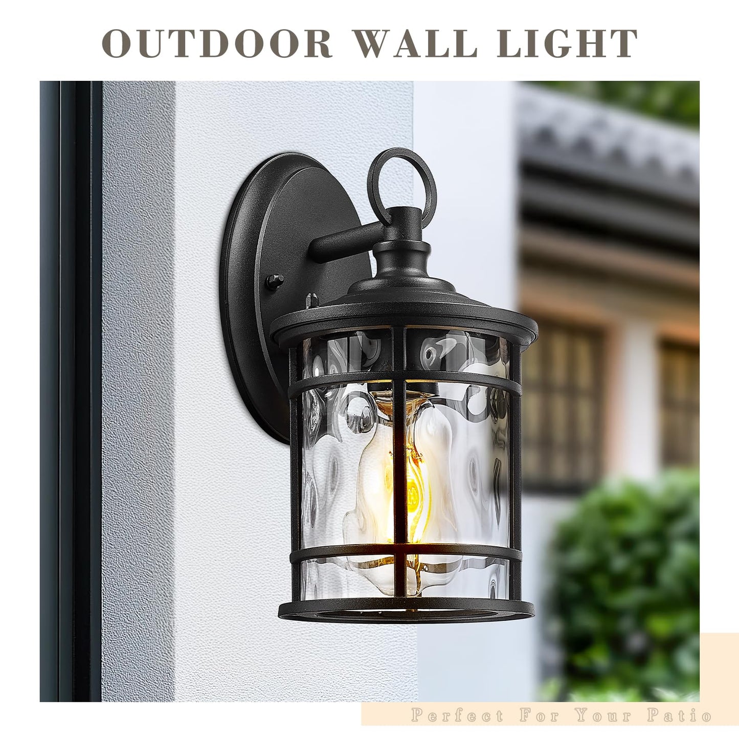 Emliviar 1-Light Outdoor Wall Mounted Lighting  Matte Black Outside Porch Light  11.4 Aluminum Carriage Light With Water Ripple Glass  Xe229Bs Bk-Wg