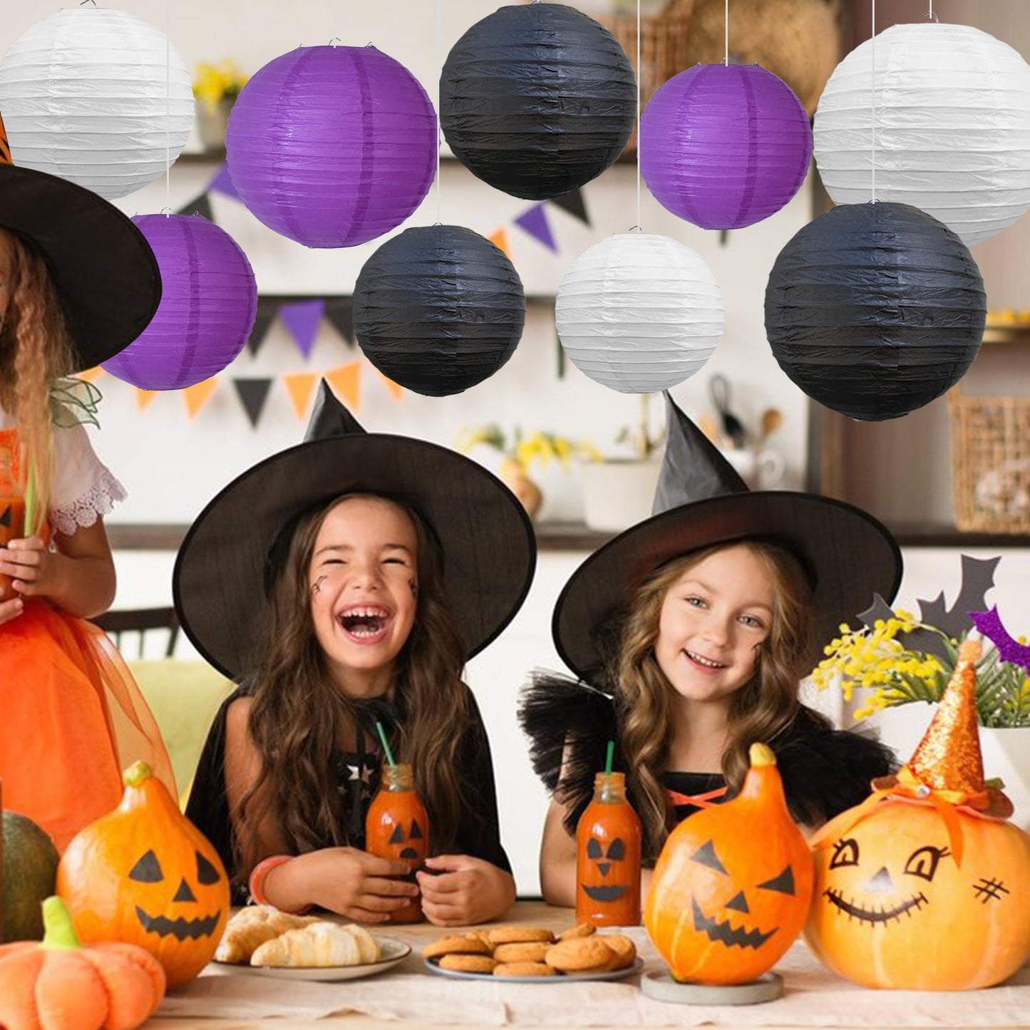 Beishida 12Pcs Purple Black White Paper Lanterns Decorative Chinese/Japanese Hanging Round Paper Lanterns Lamp For Halloween Birthday  Wedding  Christmas  Bridal Home Decor  Party Decoration