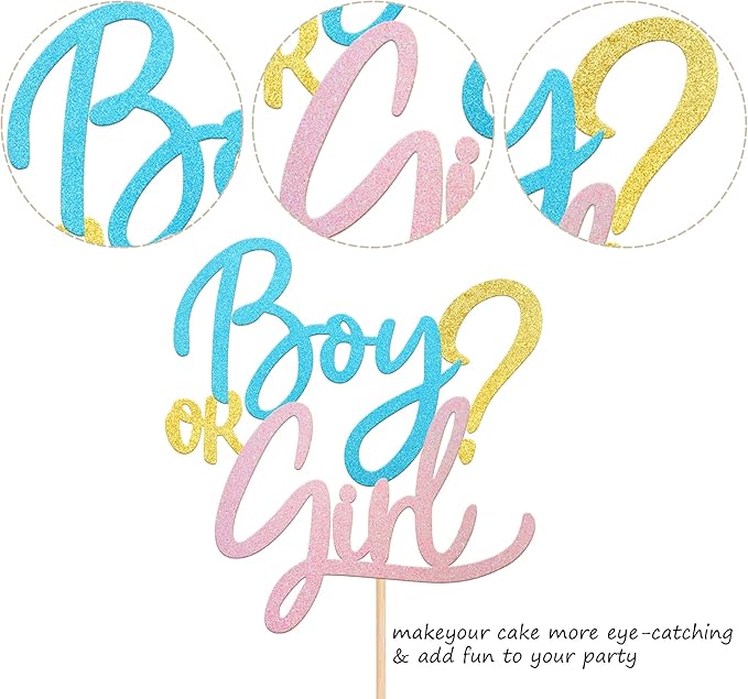 Rsstarxi 1 Pack Glitter Boy or Girl Cake Topper Pink and Blue Gender Reveal Cake Pick Baby Shower Cake Decoration for He or She Baby Gender Reveal Kids Birthday Party Supplies