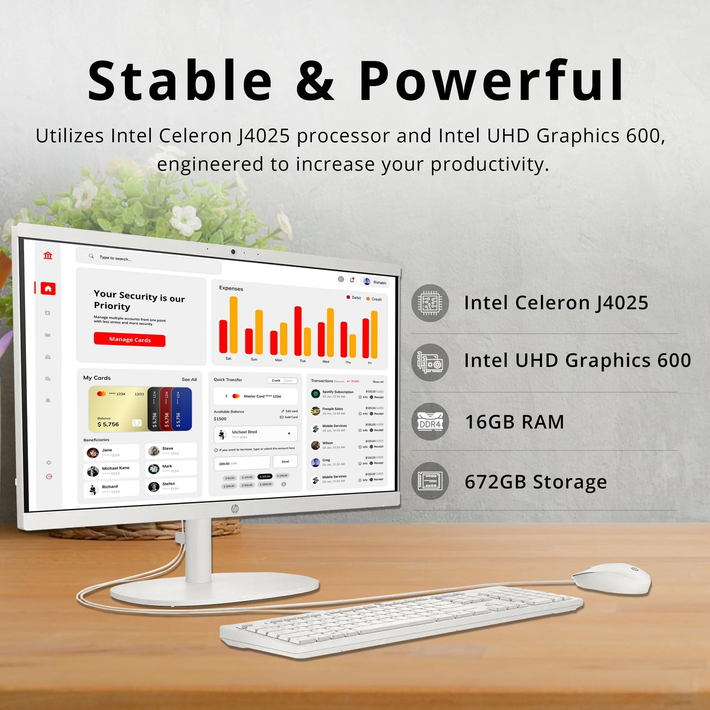 Hp All-In-One Desktop Computer, 21.5 Fhd Display, Intel Celeron J4025 Processor, 16Gb Ram, 672Gb Storage(512Gb Ssd + 160Gb Docki