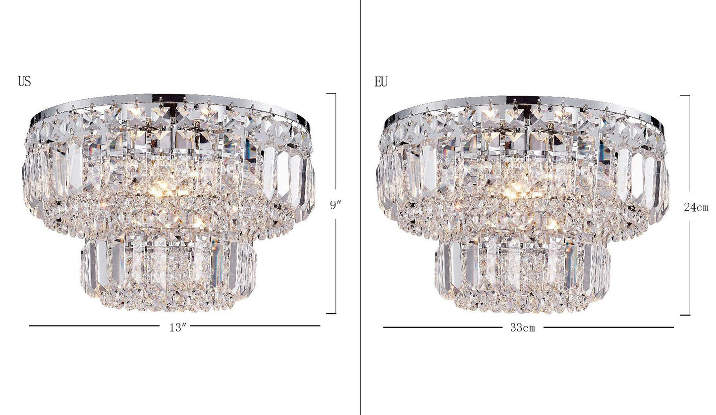 Bestier Modern Chrome Crystal Flush Mount Chandelier Light, Led, 13 X 9, 4 G9 Bulbs Required, Ideal For Dining Room, Bathroom, Living Room