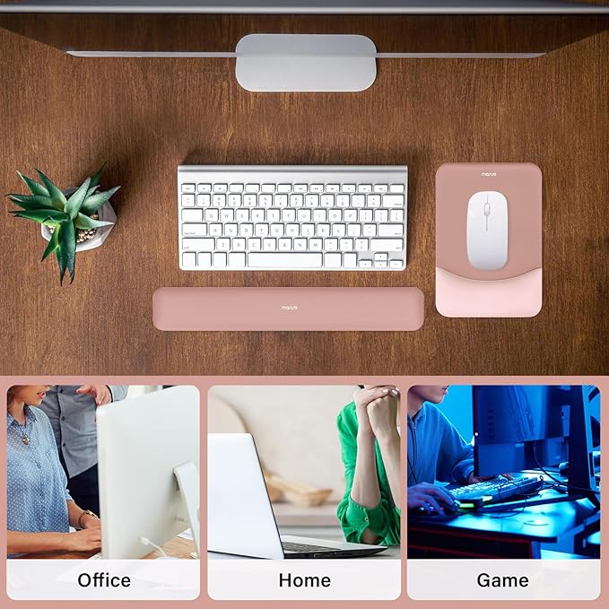 MOSISO Wrist Rest Support for Mouse Pad&Keyboard Set, Rectangular Ergonomic Mousepad Non-Slip Base Home/Office Pain Relief&Easy Typing Pad with Neoprene Cloth&Raised Silicone Lining, Salmon Pink