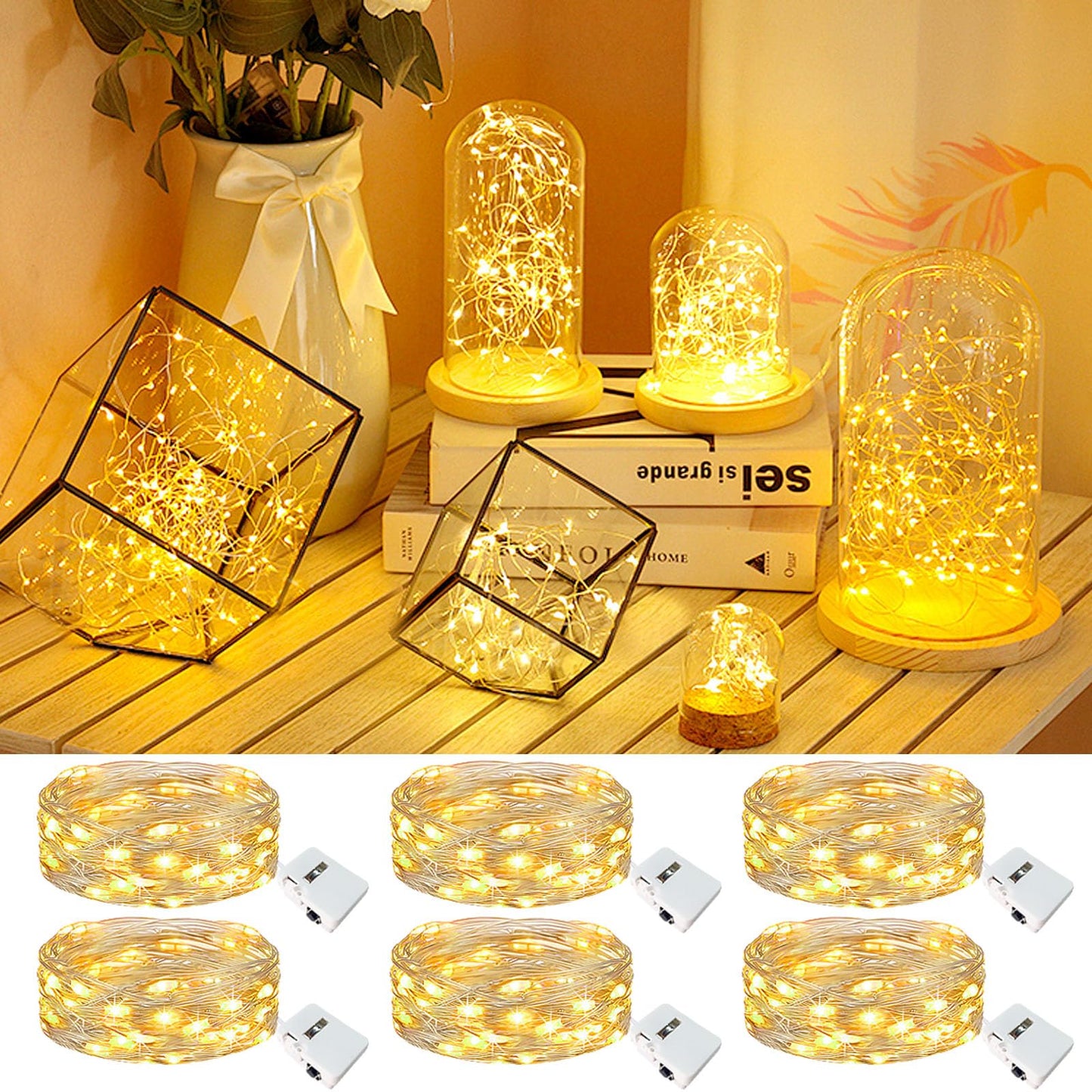 Kolpop 6 Pack Led Fairy Lights, Battery Operated Mini Twinkle String Lights, Waterproof, Warm White For Christmas & Parties