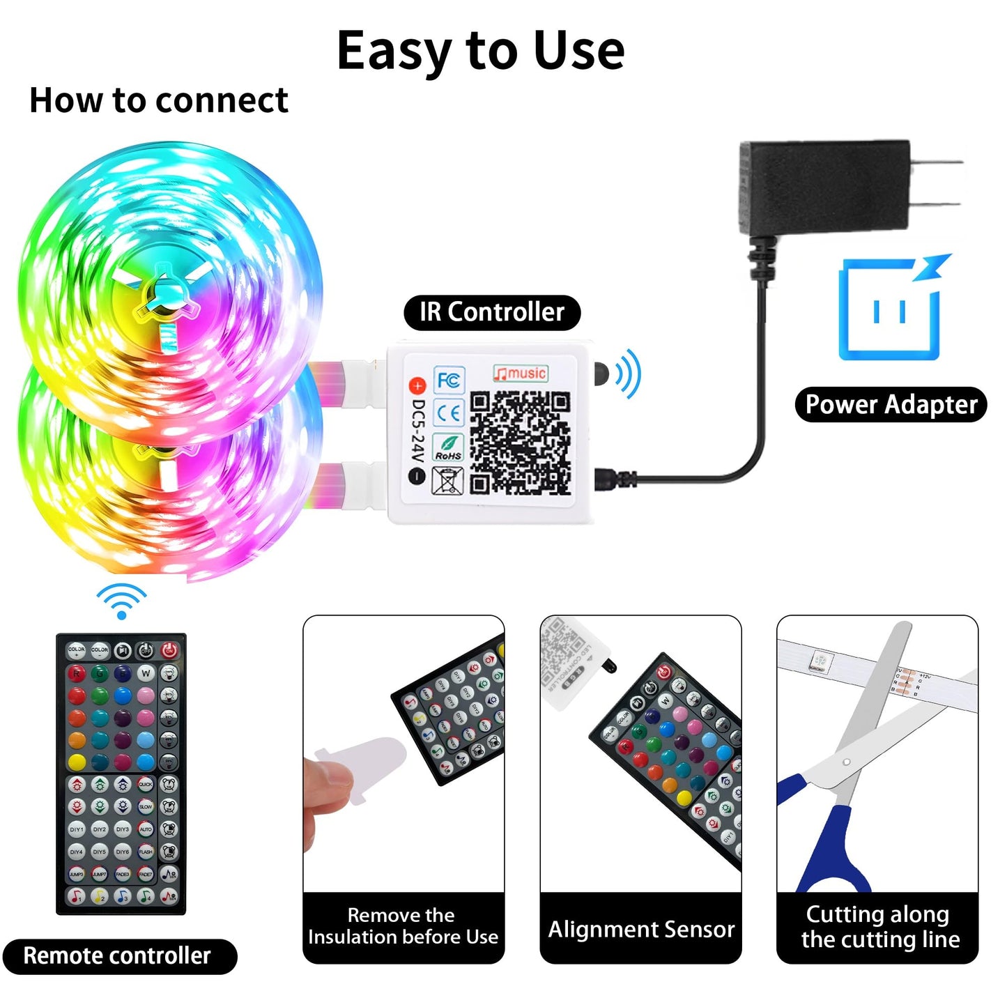 NBBUFF Led Lights for Bedroom 300FT (2 Rolls of 150FT), RGB Led Strip Lights with Music Sync Color Changing, Remote & App Controll Led Lights for Room and Party, Super Long LEDs for Bedroom Ambiant
