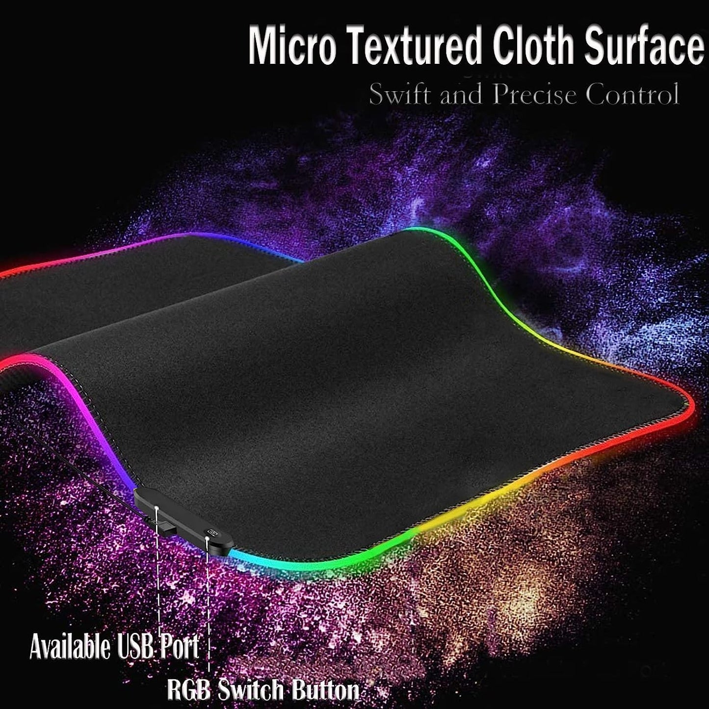 RGB Gaming Mouse Pad-14 Lights Modes-Large LED Extended Mousepad- USB Ports Ultra-Large Size Soft Extra Extended Mousepad, Anti-Slip Rubber Base Computer Keyboard Mat 31.5X 11.8in, Black