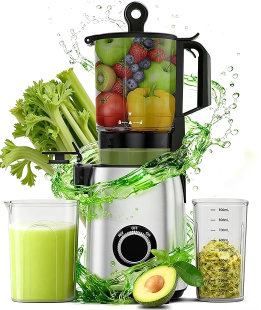 Cold Press Juicer,With 5.4" Extra Large Feed Chute Fit Whole Fruits & Vegetables,High Juice Yield,Easily Detachable Parts Design,Easy Assemble & Cleaning