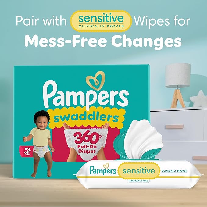 Pampers Diapers - Swaddlers 360° - Size 5, 52 Count, up to 100% Leakproof Comfy Dry Fit, Designed for Easy Changes, Pull On Baby Diaper (Packaging May Vary)