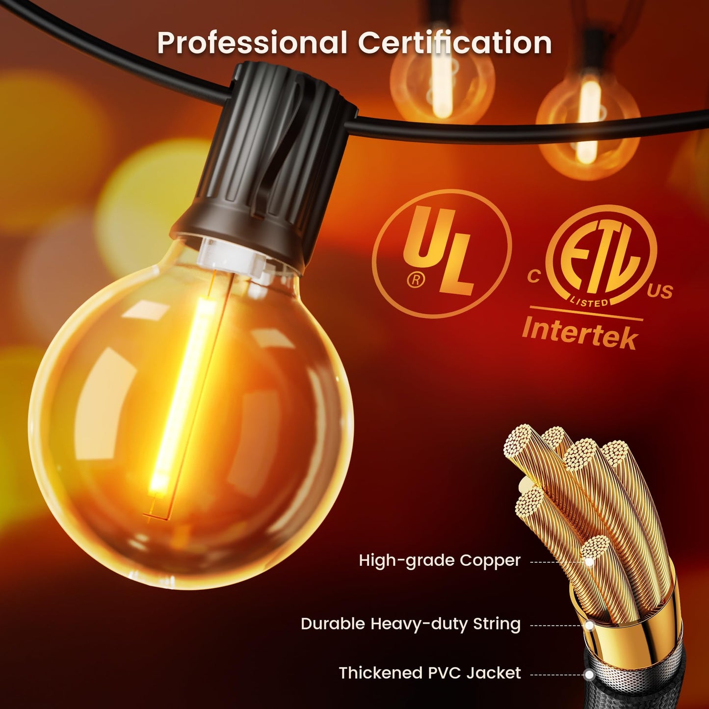 OHLUX Outdoor String Lights, 180FT G40 LED Patio Lights, Warm White, 82 Dimmable Bulbs, Waterproof, Model GLS-20J2P-G40-80