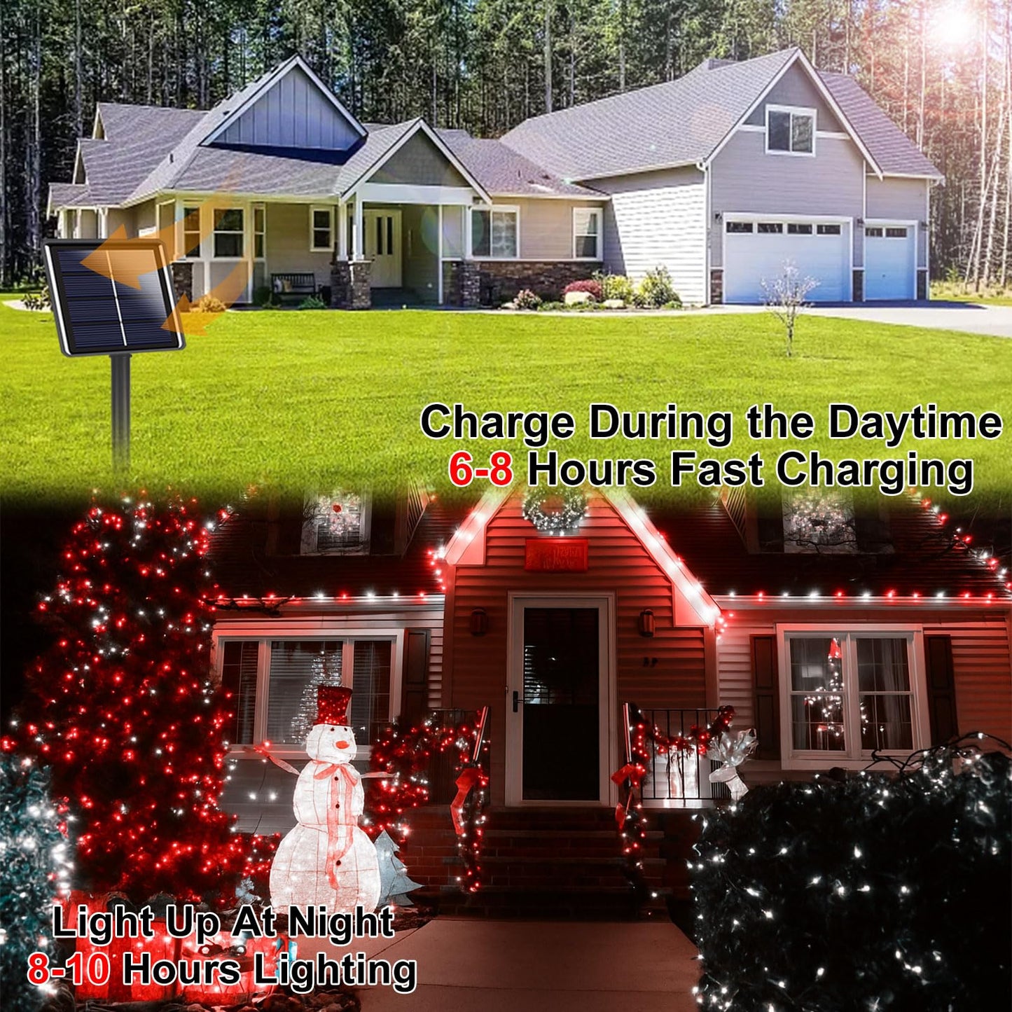 SANJICHA Solar String Lights 144FT, 400LED, Waterproof Copper Wire, 8 Modes, 2 Pack, Red and White, Model SYJSSL