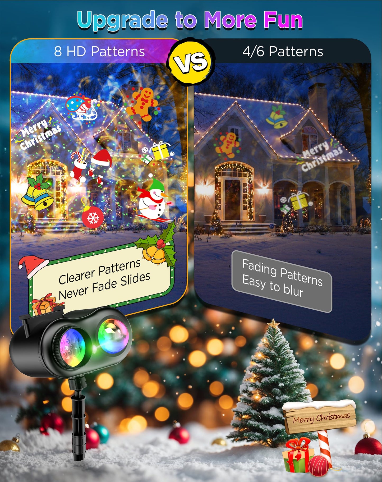 Christmas Projector Lights Outdoor Waterproof  10 Slides X 8 Bright Hd Patterns  Firefly & Ocean Wave Effects  Timer Snowflake Light Projector For House Yard Xmas New Year Valentines Thanksgiving
