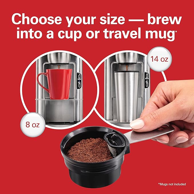 Hamilton Beach The Scoop Single Serve Coffee Maker & Fast Grounds Brewer, Brews in Minutes, 8-14oz. Cups, Stainless Steel