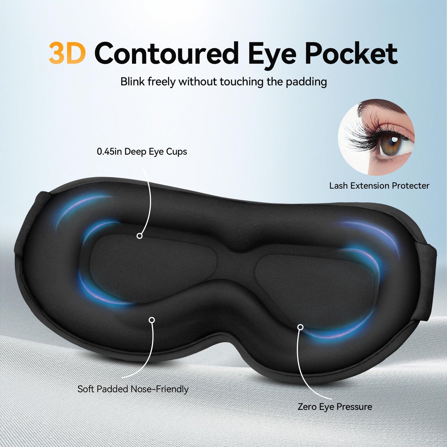 Blackout Sleep Mask for Men & Women: Weighted 3D Contoured Night Eye Cover, Zero Pressure Adjustable Strap & Breathable Fabric, Airplane Travel, Road Trips, Students,Meditation & Yoga Essentials,Black