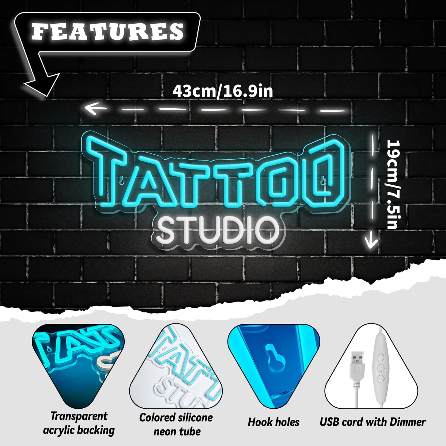 Tattoo Neon Sign Dimmable Tattoo Studio Neon Light For Tattoo Salon Studio Shop Business Logo Bedroom malt-inspired Bar Pub Garage Man Cave Decor Usb Powered Christmas Birthday Gift