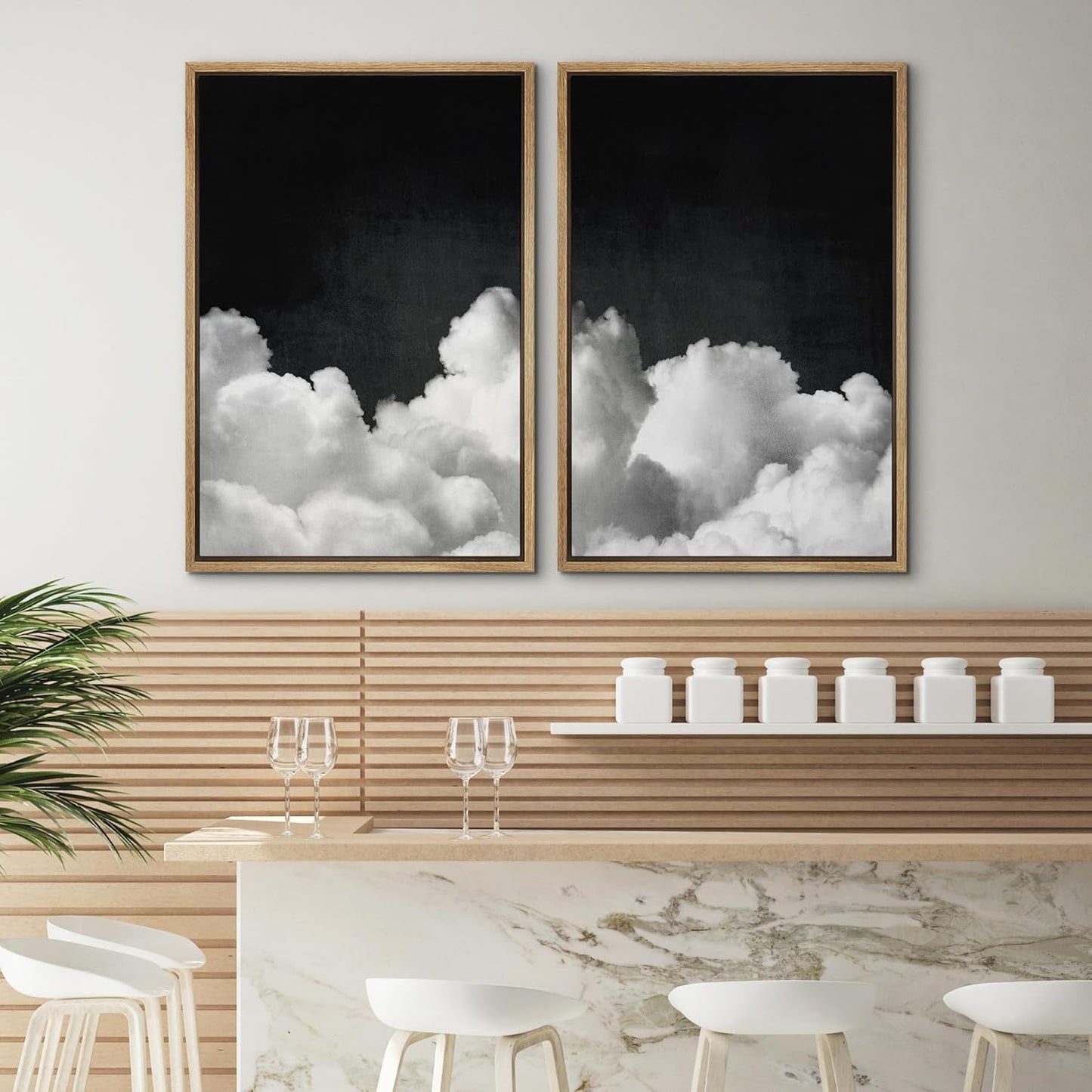 SIGNWIN Framed Canvas Print Wall Art Moody Black and White Cloud Illustrations Modern Art Decorative Contemporary for Living Room, Bedroom, Office - 24"x36"x2 Natural