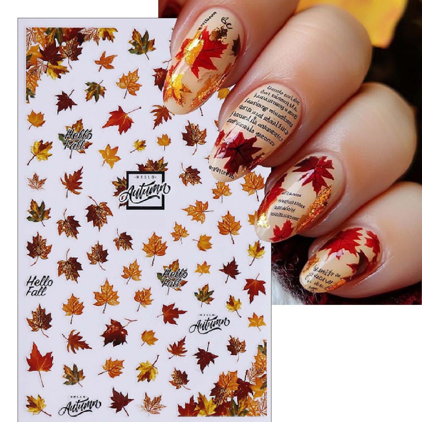 Fall Maple Leaf Nail Art Stickers Autumn Leaves Mushroom Deer Design Self-Adhesive Nail Sticker Fox Pumpkin Wheat Ears Nail Deca