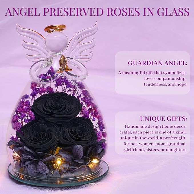 Beferr Valentines Day Rose Gifts for Her Women Mom Gifts for Birthday, Fresh Flowers for Delivery Forever Preserved Rose in Glass Angel Figurine, for Grandma Wife Daughter Girlfriend