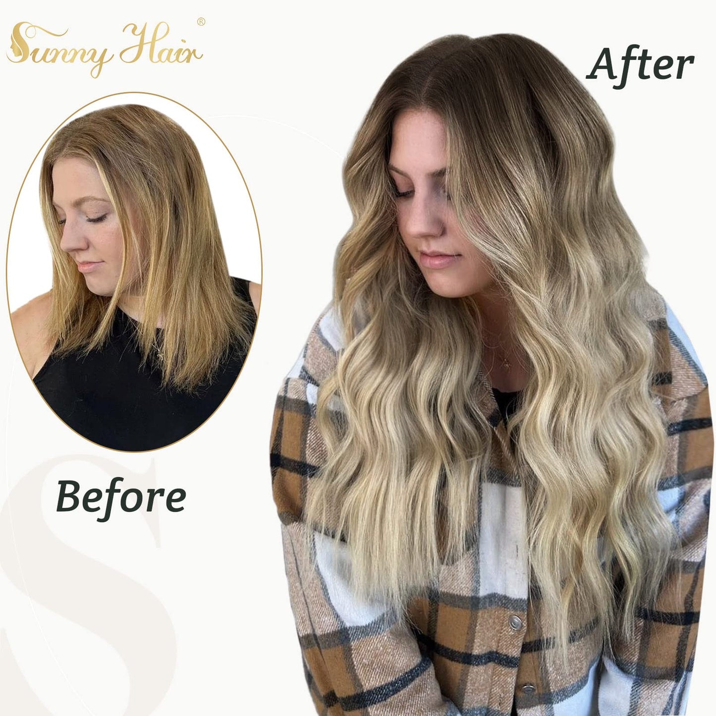 [Uncontinued] Clip in Human Hair Extensions, Sunny Ombre Clip in Hair Extensions Real Human Hair, Balayage Clip in Extension Hum