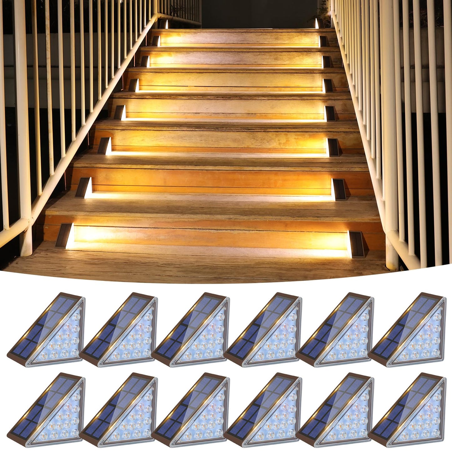 VOLISUN Solar Step Lights Outdoor Waterproof LED Stair Lights 12 Pack Brown Model 21313ZM