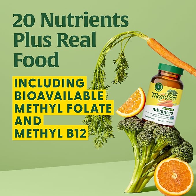 MegaFood Women's 55+ Advanced Multivitamin for Women - Doctor-Formulated with Choline, Vitamin D3, Vitamin B12, Biotin - Plus Real Food - Optimal Aging, - Vegetarian - 60 Tabs (30 Servings)