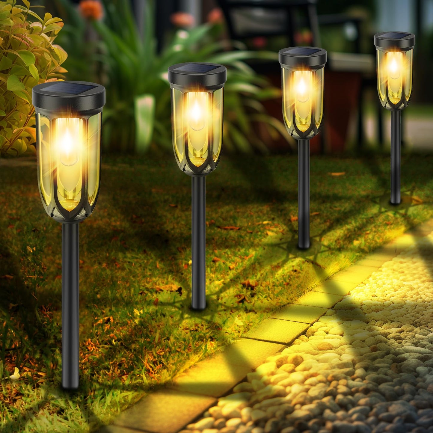 Barleit Solar Pathway Lights  Bright Solar Lights Outdoor Waterproof Ip65  Auto On/Off Solar Lights For Outside  Solar Garden Lights Landscape Lighting For Walkway Lawn Yard (4 Pack)