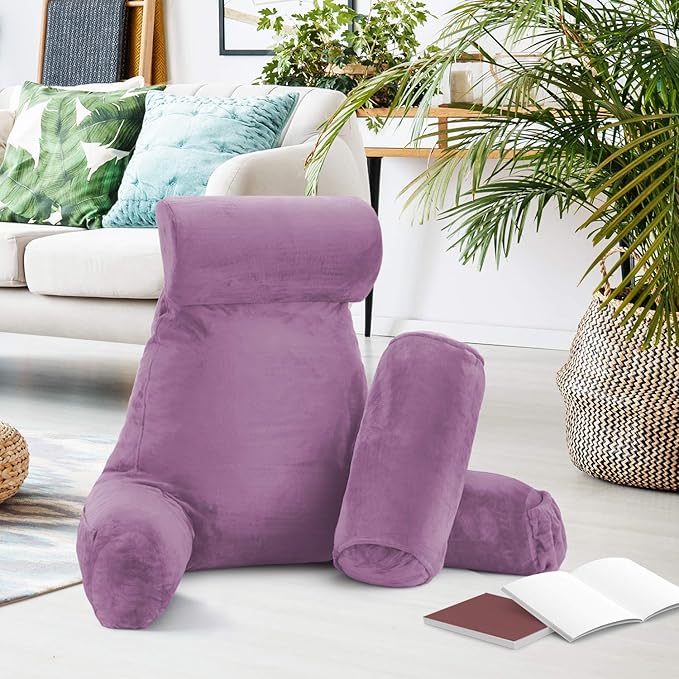 Nestl Reading Pillow Large Bed Pillow, Back Pillow for Sitting in Bed Shredded Memory Foam Chair Pillow Reading & Bed Rest Pillows Lavender Dream Back Pillow for Bed, Bed Chair Arm Pillow with Pockets
