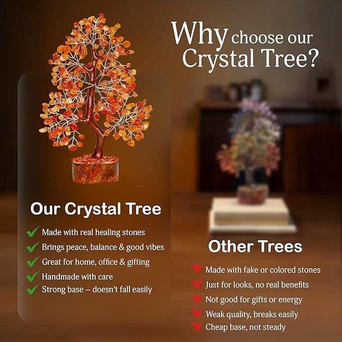 YATSKIA Carnelian Crystal - Gem Tree, Stone Tree, Crystal Tree for Positive Energy, Healing Crystals, Chakra Tree of Life, Gemstones and Crystals