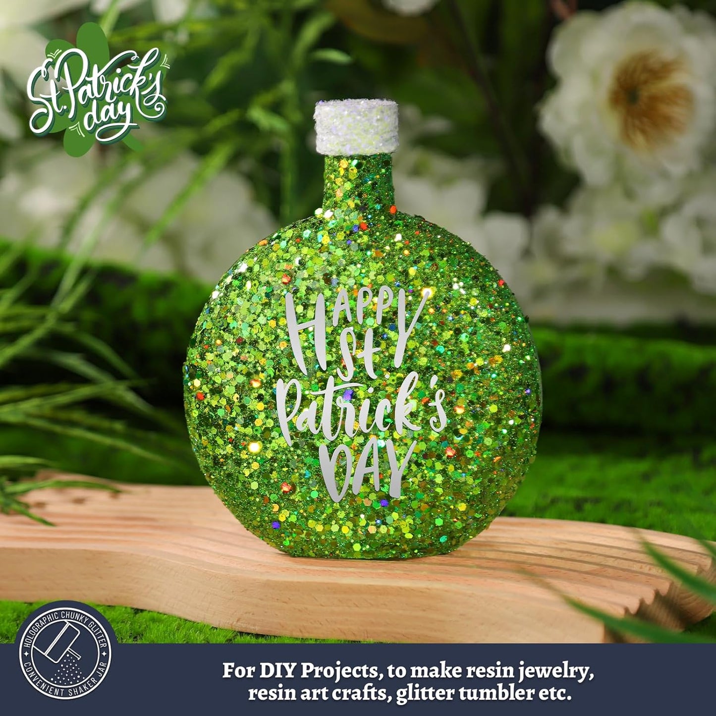LEOBRO Green Glitter, 160g/5.64oz Light Green Chunky Glitter for Crafts, Resin, Body Nail, DIY Decorations