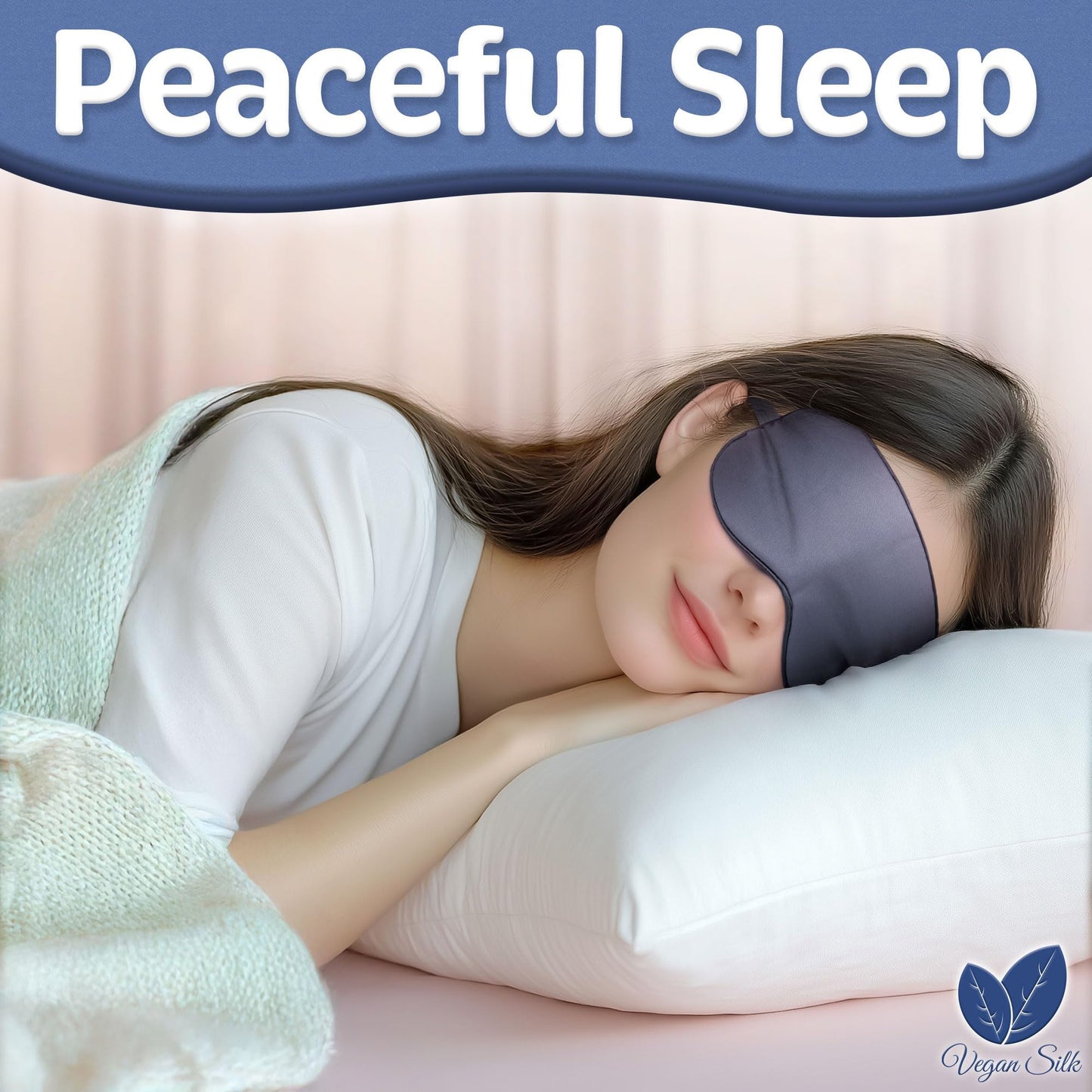 Vegan Silk - Sleep Mask - Navy Gray, 100% Viscose Derived from Bamboo - Lightweight Eye Mask with Adjustable Strap - Blackout Sleeping Blindfold for Women & Men - Comfortable Light Blocking Eye Cover