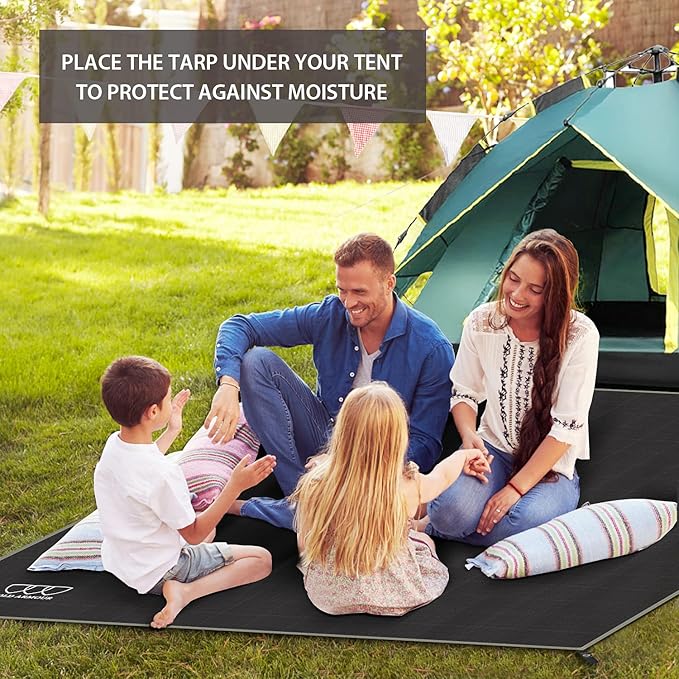 Gold Armour Tent Footprint, Camping Tarp Waterproof Ultralight - 84x60in | 84x84in | 84x96in | 82x106in | 120x108in | 120x120in | 120x144in Floor and Ground Tarps for Camping Hiking (Black 84x84in)