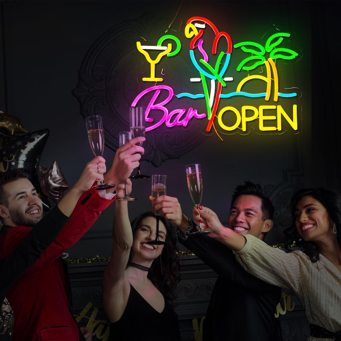 Bar Open Neon Sign For Wall Decor  Parrot Open malt-inspired Bar Led Light Up Dimmable Signs Compatible With Timer For Pub Party Man Cave Room Restaurant Business Party Art Decor Gift