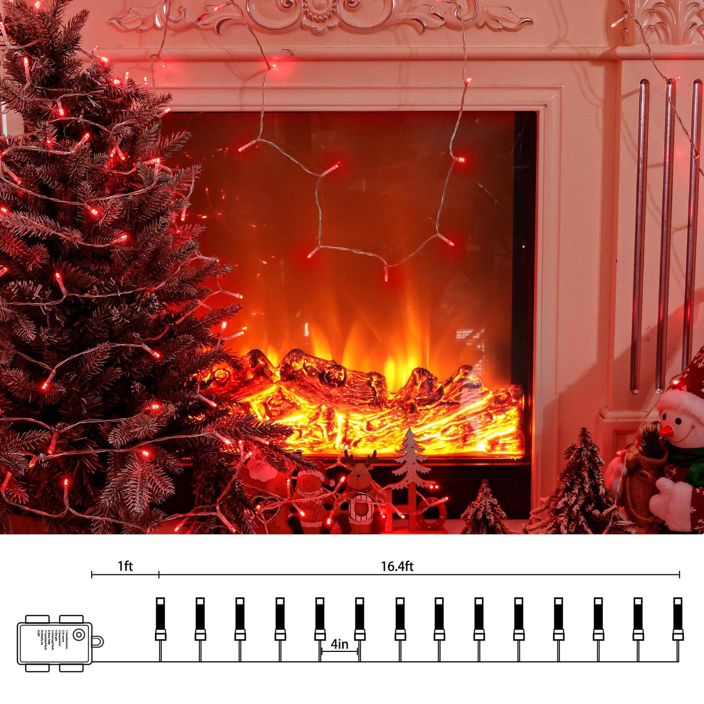 Lomotech Battery Operated Christmas Lights - 4 Pack Total 66Ft 200Leds String Lights 8 Modes Waterproof With Timer For Home  Garden  Party  Holiday  Tree Decoration (Clear Wire  Red)