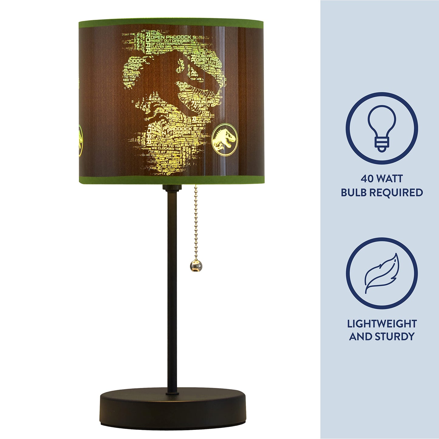 Idea Nuova Jurassic World Stick Table Kids Lamp, Metal, Themed Shade, Pull Chain, Model Nk430350