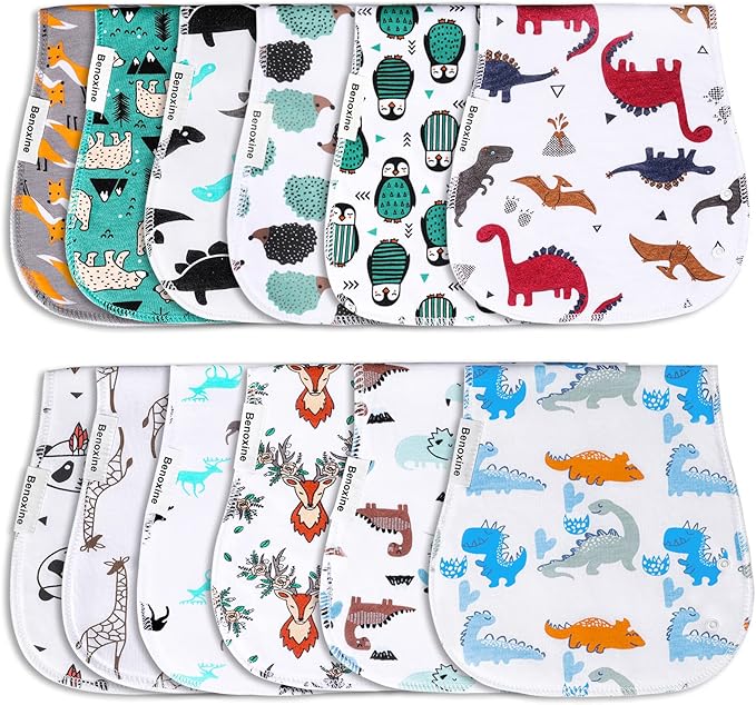Baby Burp Cloths & Baby Bibs 2-in-1 Design Large Size 3 Layers Thicken Cotton Super Absorbent and Soft Baby Spit Up Burping Rags Baby Burp Cloth Set for Boys and Girls Solid 12 Pack